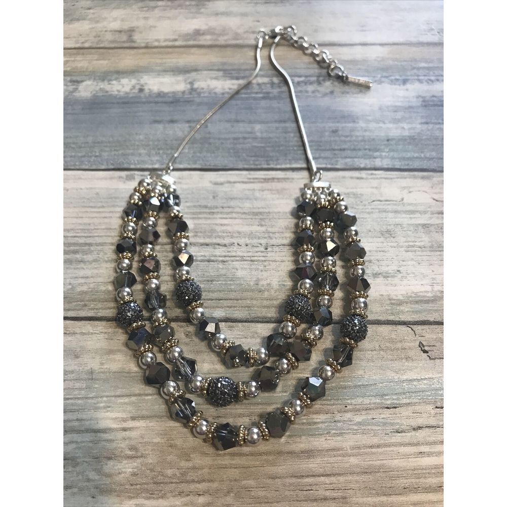 Nine West 3 strand Gold Silver Tone Beads Necklace‎ Gunmetal 18" Snake Chain
